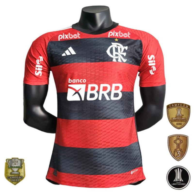 Camisa Flamengo I 23/24 - Vermelha e Preta - Adidas - com Patrocínio - Masculino Jogador