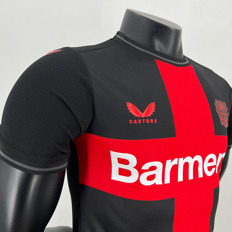 Camisa Bayer Leverkusen I 23/24 Castore - Preto e Vermelho Jogador