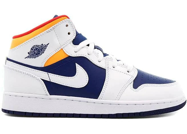 Tênis Nike Air Jordan 1 Mid White Laser Orange Deep Royal Blue